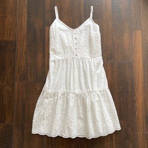 White Eyelet Lace Button Front Mini Dress